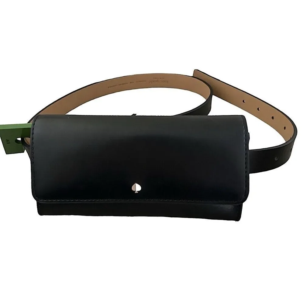Kate Spade Leather Belt Bag Black Foldover Size S/M & L/XL • NEW WITH TAGS •